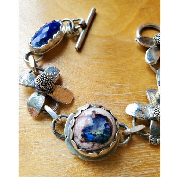 Temi Kucinski Sterling Silver Daisy Chain Blue Jelly Opal Lapis Lazuli Bracelet - Picture 1 of 5
